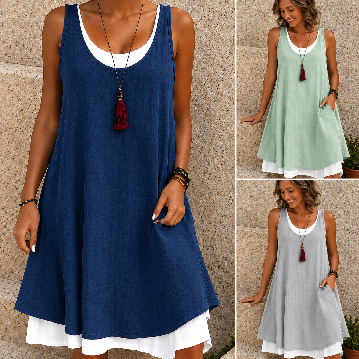 Alexia-Vestido Informal de Dos Piezas sin Mangas