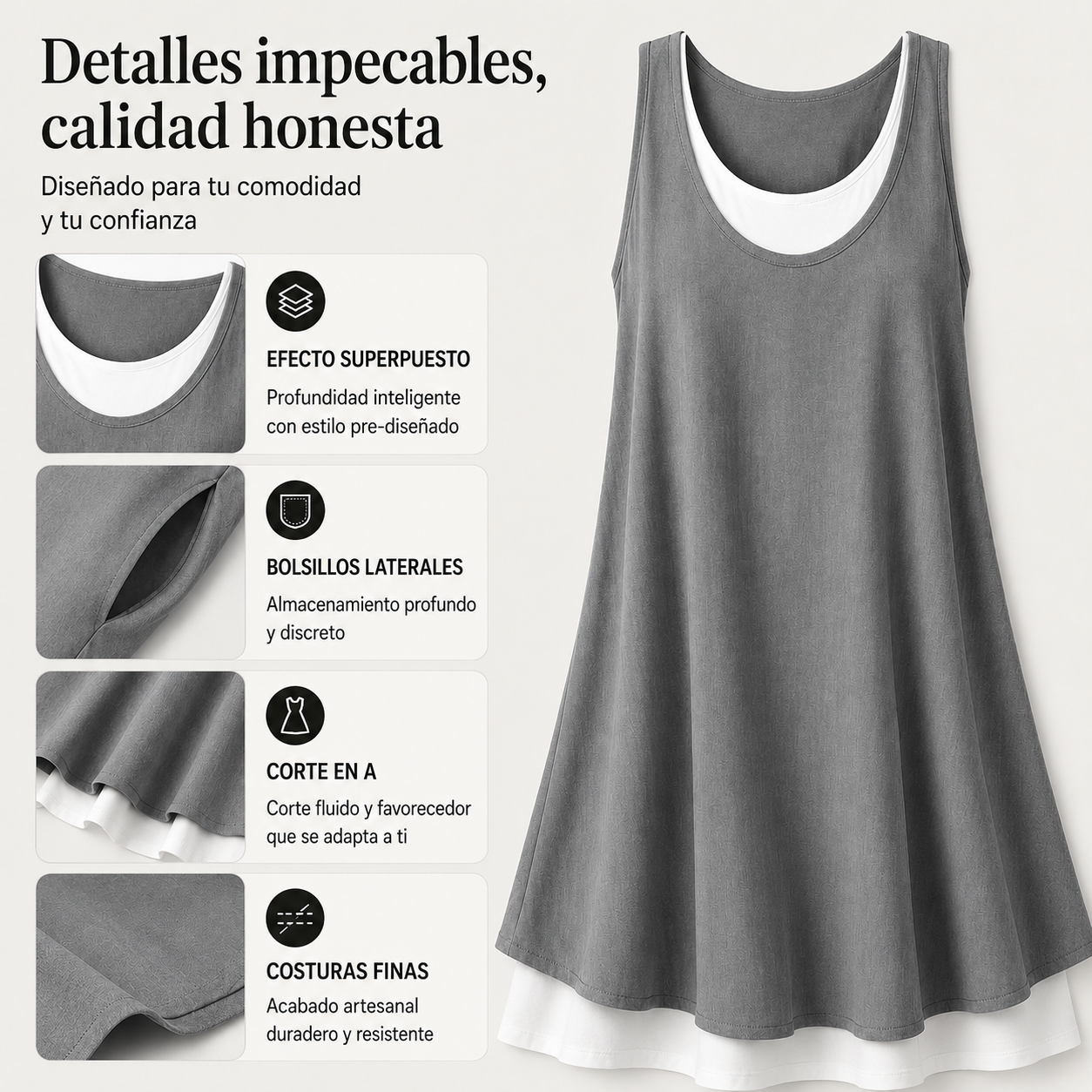 Alexia-Vestido Informal de Dos Piezas sin Mangas
