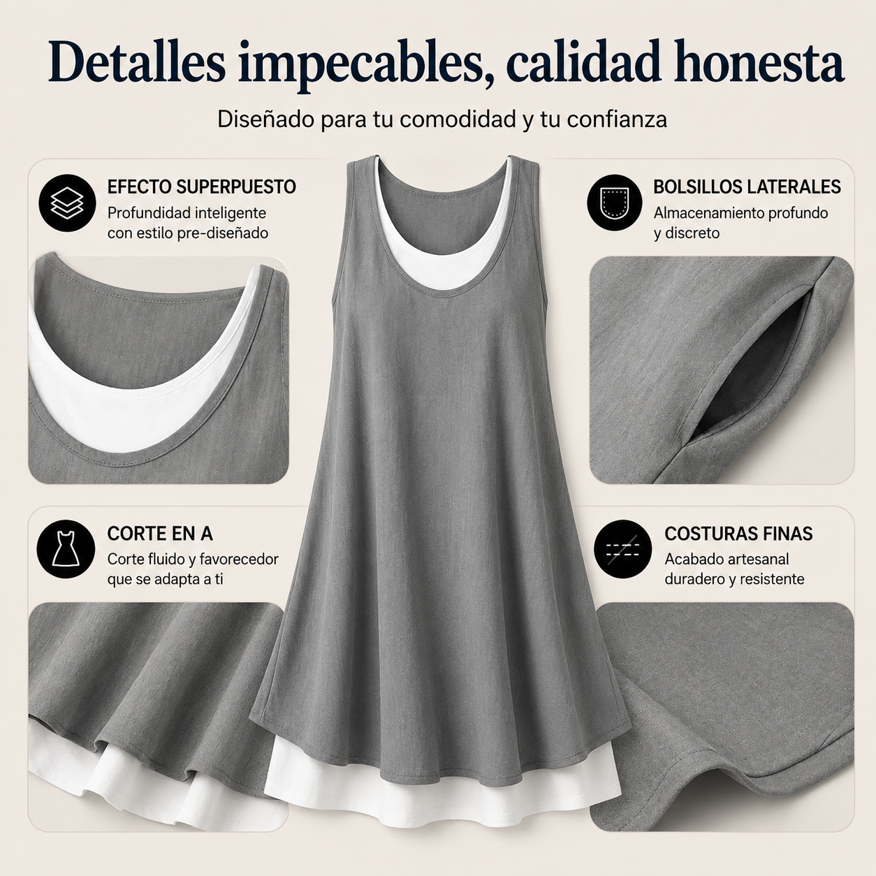 Alexia-Vestido Informal de Dos Piezas sin Mangas